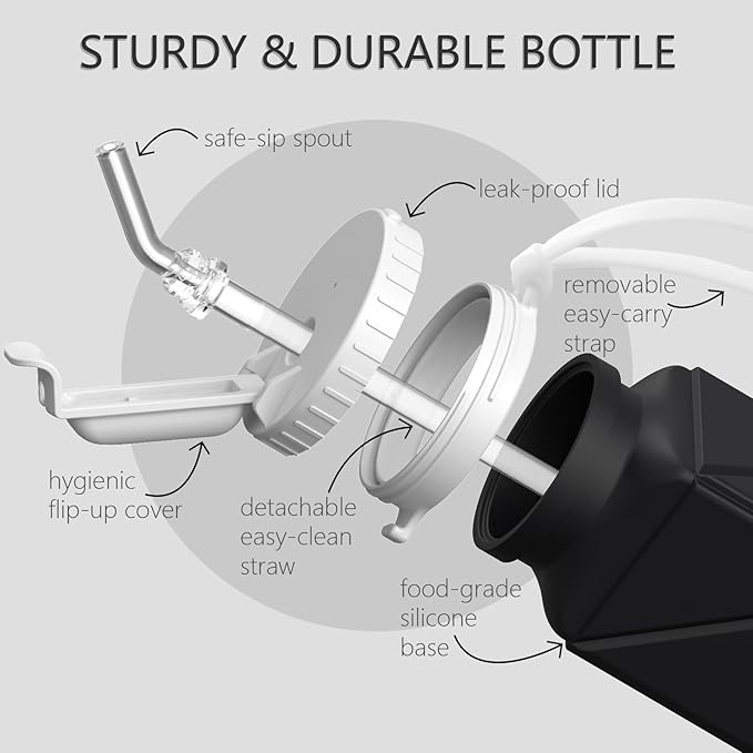 BEAUTAIL Collapsible Water Bottles with Straw 21 oz, Travel Water Bottle | BPA Free, Leakproof & Reusable, Silicone Foldable Water Bottle for Traveling, Hiking, School, Sport, 2-Pack, Black+Starlight