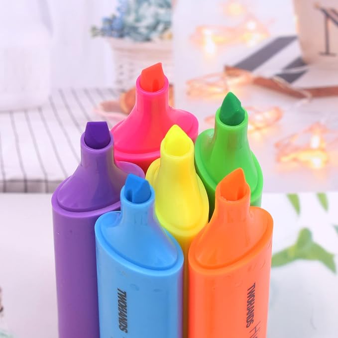 TWOHANDS Highlighters,Chisel Tip Marker Pens,6 Assorted Colors,with Large Ink Reservoir for Extra Long Marking 20062 (Pack of 2)