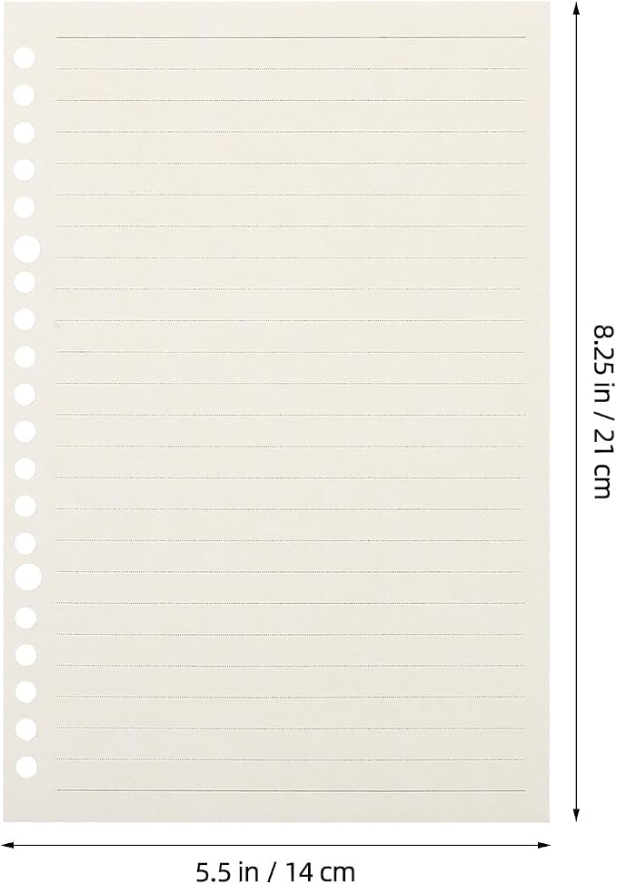 TIDTALEO Loose Leaf Paper Refills A5 Lined Notebook Paper 60 Sheets Reinforced 20-hole Binder Inserts for Travel Journals and Refillable Planners