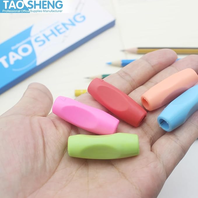 Silicone Pen Grips Set, Pure Color Pencil Grips Ambidextrous Writing Aid for Children Adults, Flexable Soft Comfortable Corrective Finger Tool for Students, 5 Pack