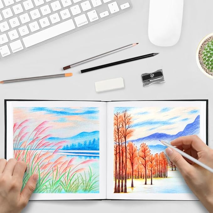 E-WEICHEN Mixed Media Sketch Pad, 8 x 8 inches 125 GSM (100 Sheets/200 Pages) Sketchbook for Drawing, Hardcover Mix Media Art Sketchbook for Wet and Dry Media,Painting,Drawing. 8X8