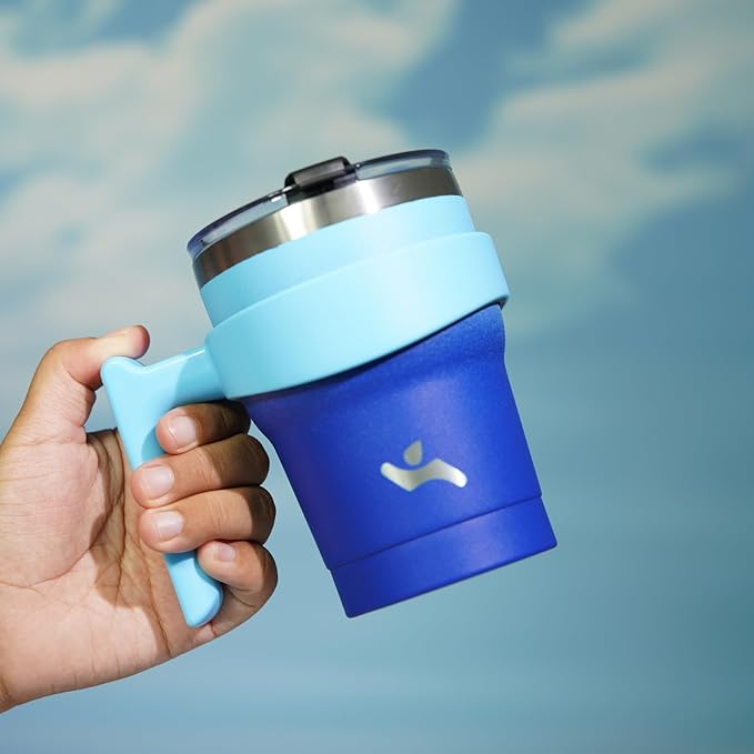 Konokyo 10 oz Tumbler with Handle and 2 Straw 2 Lid, Insulated Water Bottle Stainless Steel Vacuum Cup Reusable Travel Mug,Sky