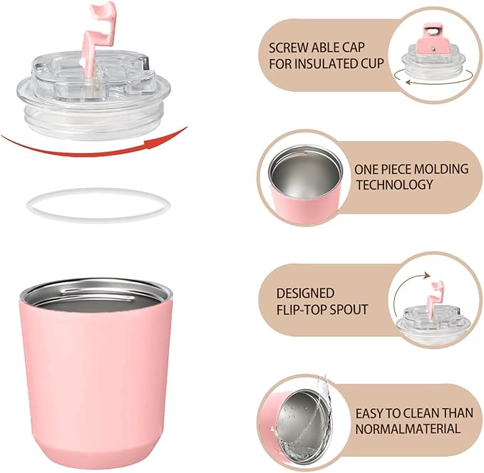 DEQIANG Travel Coffee Cup, Coffee Cup Travel with Lid, Insulated Coffee Mug for Hot & Cold Beverages, Great Gift Choice for Coffee Lovers, Office Workers, Hikers & Commuters (Pink, 8.5 oz)