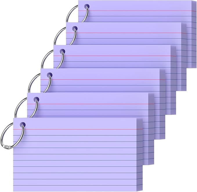 Index Cards 3x5 Inch With Ring, 300 Count, Ruled Purple Index Card, 180GSM Flash Cards College Ruled for Students, Teachers, Study Note Card for Office, Home, School, Office
