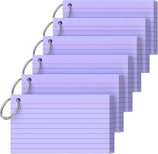 Index Cards 3x5 Inch With Ring, 300 Count, Ruled Purple Index Card, 180GSM Flash Cards College Ruled for Students, Teachers, Study Note Card for Office, Home, School, Office