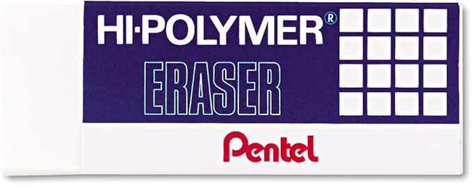 Pentel Super Hi-Polymer Eraser, Large, Nonabrasive, White (PENZEH10)