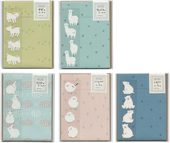 Midori 86640006 Letter Set with Stickers, 12 Stationery Notes, 4 Envelopes, Polar Bear Pattern A