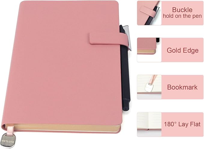 Softsided Notebook - 5.7"x 8.4" - upgraded texture, classic line design, paper for smooth writing, elegant hangtag detail, with box, perfect for both gift and personal use(Pink)