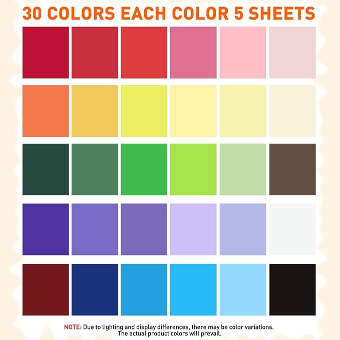 MAXECHO 12" X 12" Colored Cardstock Bulk 150 Assorted Sheets in 30 Colors Construction Paper Card Stock Printer Paper for DIY Crafts, Kids School Supplies, Cricut, 180 GSM