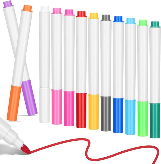 STOBOK 12 Colors Washable Neon Erasable Liquid Pens for Kids Led Writing Boards Dry Erase Markers Vibrant Colors for Drawing and Doodling on Whiteboards and Blackboards