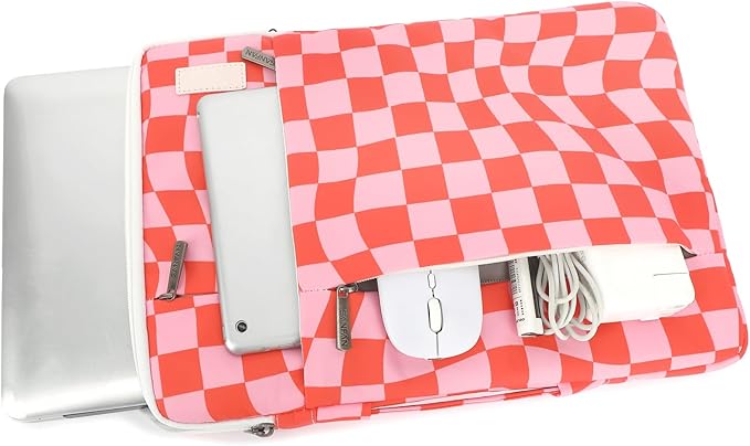 360° Protective Laptop Sleeve Case Bag with 3 Pockets,Handle and Luggage Strap for MacBook Air 13 inch,13.3 inch HP Dell Lenovo Notebook (Grid)