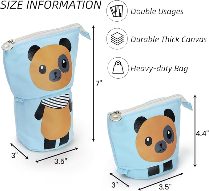 4 Pack Standing Pencil Case, Cute Telescopic Stationary Pouch with Zipper, Kawaii Spacious Pop Up Bag Portable Canvas Makeup Holder for Pens, Cosmetics, Office Supplies