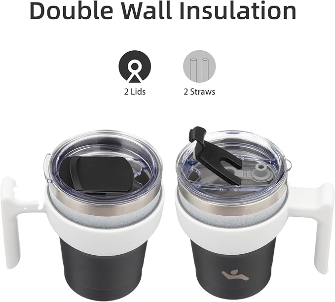 Konokyo 10 oz Tumbler with Handle and 2 Straw 2 Lid, Insulated Water Bottle Stainless Steel Vacuum Cup Reusable Travel Mug,Day Night