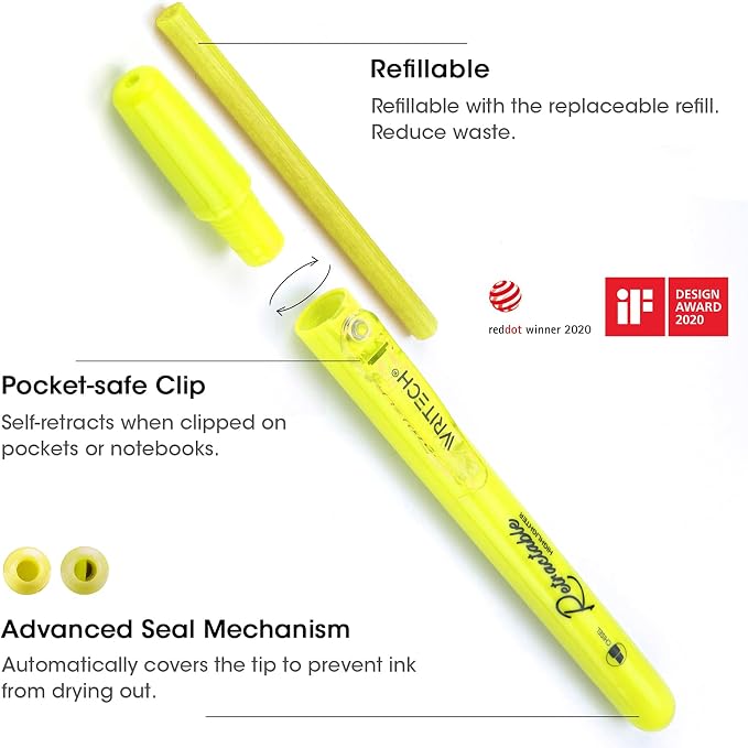 WRITECH Retractable Highlighters Assorted Colors: Chisel Tip Click Aesthetic Highlighter Marker Pens Pack Multi Colored Ink No Bleed Smear for Highlighting Journaling (6ct Neon)