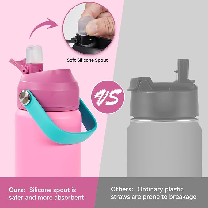 Fijinhom 24oz Insulated Stainless Steel Water Bottle, Wide Mouth Double Wall Vacuum, Silicone Straw, Sweat & Leak Proof, BPA Free Insulated Water Flask for Travel, Keep Cold 24h Hot 12h, Berries