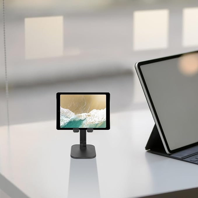 Kisangel Adjustable Desktop Phone and Tablet Stand, Multi-Functional Black Holder for Online Classes and Live Streaming, Compatible with Smartphones and Tablets