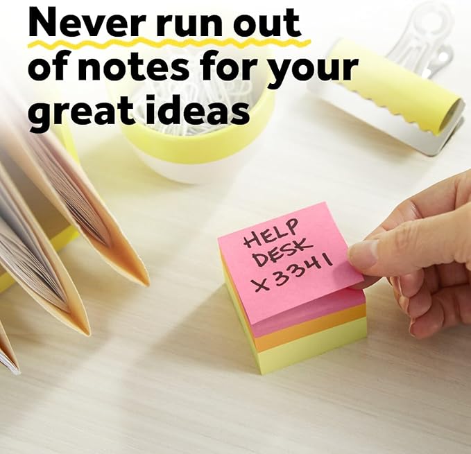 Post-it Notes Cube, 1 7/8 in. x 1 7/8 in., 3 Sticky Notes Pad, 400 Sheets, Assorted Bright Colors (Pack of 8)