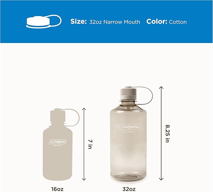 Nalgene 32 oz Narrow Mouth Water Bottle | BPA-Free, Durable & Leak Proof, Lightweight Bottle for Hiking, Gym & Travel, Cotton