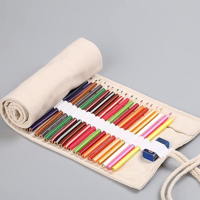 DIYOMR 12/24/36/72 Slots Pencil Wrap Pencil Rolls, Artist Colored Pencil Roll Up Bag Short Brush Pouch Case Pencils Organizer for Drawing Coloring and Sketching, No Pencils (White, 12slots)