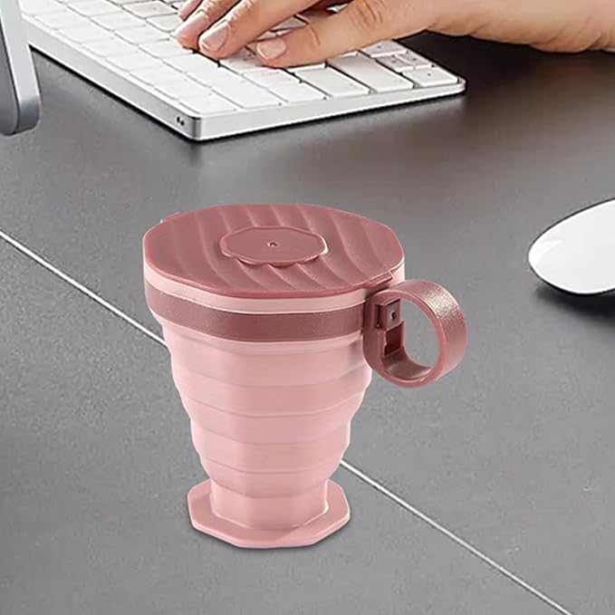 Lightweight Folding Cup, Outdoor Coffee Mug, Reusable Travel Cup with Leak-Proof Lid, Durable Silicone Construction, Compact Portable Accessory with Foldable Design, Outdoor Tool for Camping