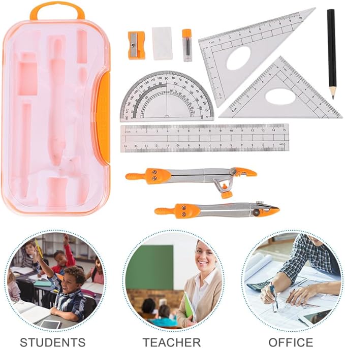 DOITOOL 1sets Compass Geometry Drawing Tool Kit Set Ruler Pen Eraser and Sharpener for Students for Math and Geometry Classes Random Colors
