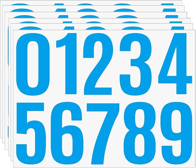 Waterproof Number Stickers 4 Inch, 6 Sheets Self Stick Vinyl Numbers for Mailboxes, Lockers, Travel Cases, Office Equipment and Everyday Identification Needs (Blue)