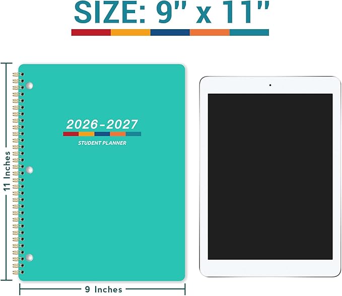Student Planner 2026-2027 - Academic Planner 2026-2027, July 2026 - June 2027, 11" × 9", Weekly Lesson Planners, Monthly & Weekly School Planners for Middle/High School, Stickers, Week's Goals, Tabs