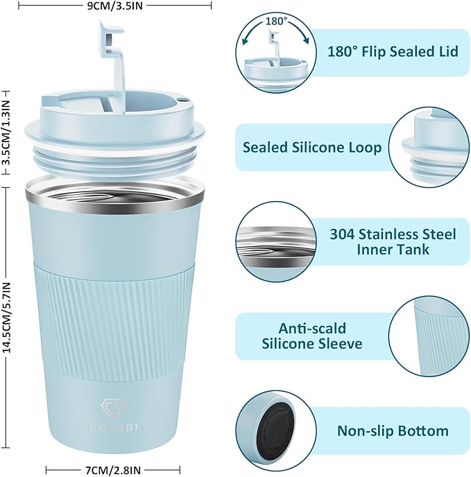 CS COSDDI 12 oz Stainless Steel Vacuum Insulated Tumbler - Coffee Travel Mug Spill Proof with Lid - Coffee Cups for Keep Hot/Ice Coffee,Tea and Beer (3rd pale blue)