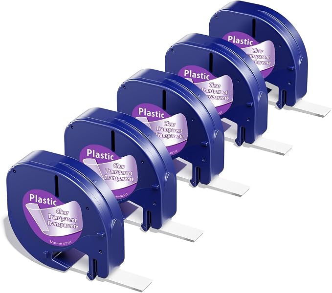 5-Pack Compatible with DYMO Transparent LetraTag Label Maker Refills 16952 | Clear Plastic Tape Replacement for Dymo Letra Tag LT-100H LT-100T QX50, 1/2'' x 13', Label KINGDOM Transparent Plastic Tape