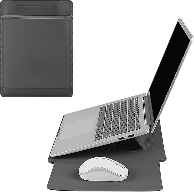 HoYiXi 13.6'' Laptop Sleeve Case Leather Bag with Stand Compatible with MacBook Pro 14/MacBook Air 13(M1 M2)/ASUS Vivobook 14/Dell XPS 13/ASUS Acer Matebook 13 14'' Laptop case,Grey
