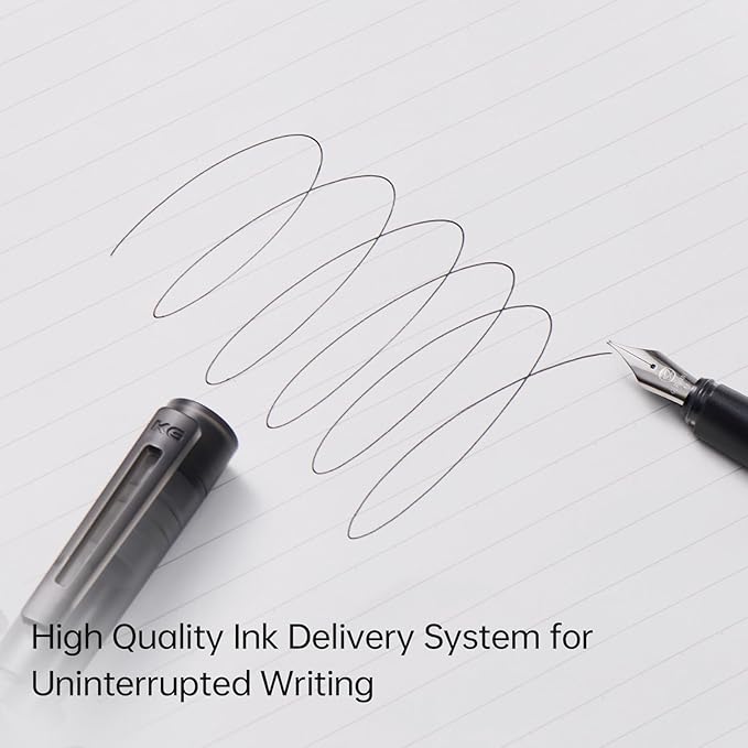 Kaco SKY Fountain Pen with Extra 8 Cartridges, Black Ink Pen with Fine Nib and Ink Converter, Black
