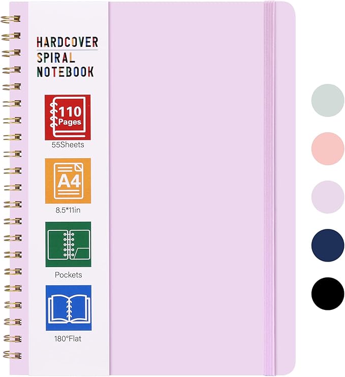 LABUK A4 Large Notebooks for Women Men, Spiral Notebook 8.5 x 11, 110 Pages College Ruled Hardcover Notebook for Work School Note Taking