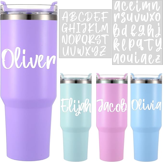 Humyoun UV DTF Cup Wrap Letter Stickers Vinyl Decals,White,6 Sheets | Personalized Name Stickers for Water Bottles Tumblers, Waterproof UV DTF Alphabet A-Z Stickers for 14-40oz Mugs DIY Craft