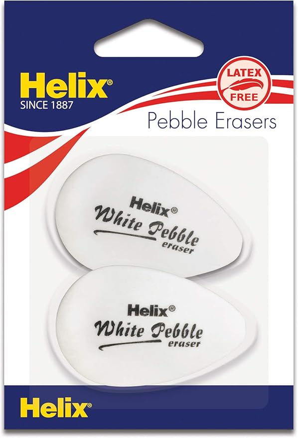 Helix White Pebble Ergonomic Eraser Pack of 2, Latex Free (25001)