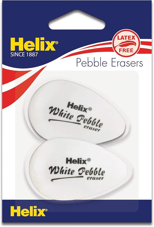 Helix White Pebble Ergonomic Eraser Pack of 2, Latex Free (25001)