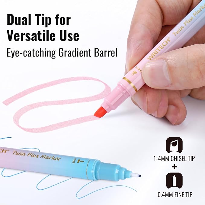 WRITECH Bible Mate Journaling Set: Highlighters & 1.0mm Ballpoint Pens 9ct | No Bleed Bible-Safe Dual Tip Highlighters + Black Pens Pastel Colors Quick Dry Ink Teachers Nurses Office