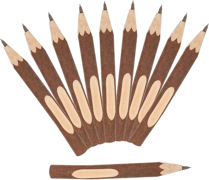 Abaodam Natural Wood Ballpoint Pens 10pcs 13cm Portable Writing Pens Eco-friendly Biodegradable Wood Bark Design for Office School Daily Use