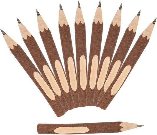 Abaodam Natural Wood Ballpoint Pens 10pcs 13cm Portable Writing Pens Eco-friendly Biodegradable Wood Bark Design for Office School Daily Use