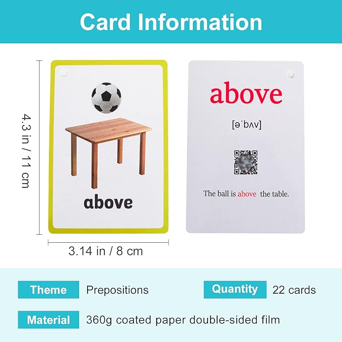 Lilias Prepositions Flash Cards, Toddler & Preschool Learning Toys, Kindergarten Homeschool Supplies, 22 Cards, 4.3 X 3.14 Inch