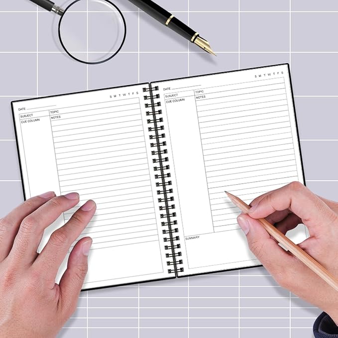 Yaridar A5 Cornell Notes Notebook - College Spiral Cornell Notebooks for Note Taking, Subject College Ruled Steno Pads for Office/School/Home, 5.8" x 8.5", Black