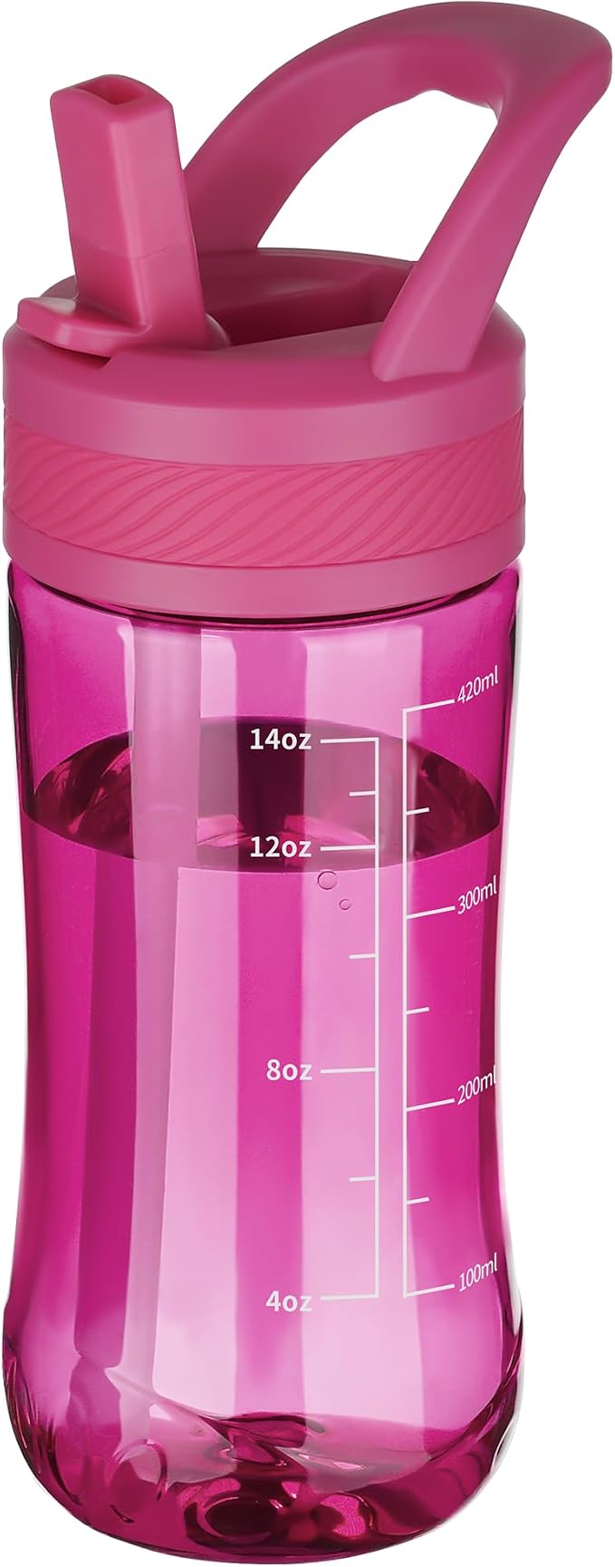 14oz Clear Kids Water Bottle with Straw Lid, BPA-Free Tritan, Measurement Scale, Sturdy Handle Wide Mouth Leak-proof Reusable Plastic Bottle for Boy& Girls, Back to School(Rose)