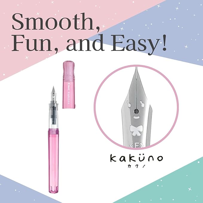 Fountain Pen Set CON-40 Converter & Kakuno Fine Nib with Black Ink Cartridge & Sticky Notes – Refillable Ink System, For Beginners, Calligraphy (Pink FKA-1SR-KGP-F)