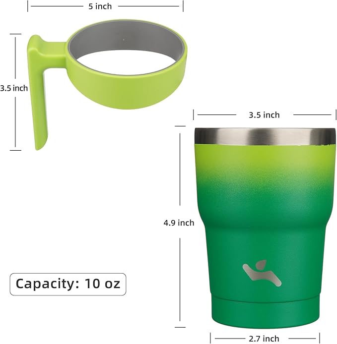 Konokyo 10 oz Tumbler with Handle and 2 Straw 2 Lid, Insulated Water Bottle Stainless Steel Vacuum Cup Reusable Travel Mug,Matcha Green