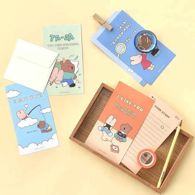 Monolike Happy and Lucky Littles Series.1 Mini Letter Paper and Envelopes Set - 8Type, 32 Letter Paper + 16 Envelopes
