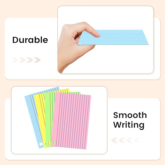 160-Pack Colored Index Cards 4x6 Inch w/Key Ring – 180gsm Heavyweight Flashcards – 4 Vibrant Colors Flash Cards (Pink Blue Green Yellow) Perfect for Study, Notes & Memory, Students School Supplies