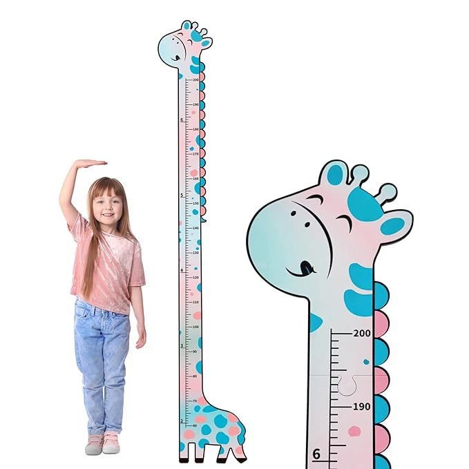 Wooden Growth Chart for Kids,Giraffe Height Chart for Boy Girls,Measuring Board for Kids Height,for Child's Room,Nursery Decor Decoration Wall Art (Blue and Pink Gradient Giraffe)