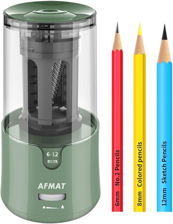 AFMAT Electric Pencil Sharpener, Auto Stop, Super Sharp & Fast, Electric Pencil Sharpener Plug in for 6-12mm No.2/Colored Pencils/Office/Home PS94