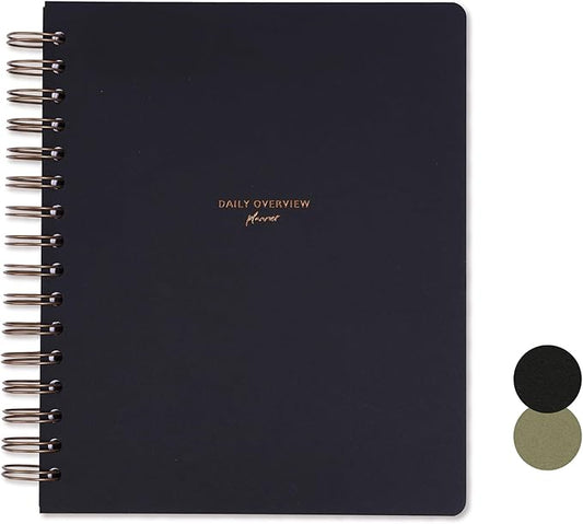 Undated Daily Overview Planner - 3-Month Productivity Journal to Increase Focus, Eliminate Overwhelm, and Achieve Your Goals - 8×8.8" Hard Cover Wire-bound Agenda Notepad