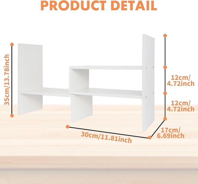 ShellKingdom Desk Shelf Organizer, Desktop Shelves, Adjustable Desktop Corner Shelf, Bookshelf Storage Rack and Cubicle Decor for Desk, Tabletop, School, Office, Dorm Desk Organizer - White