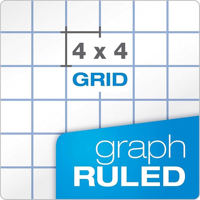 Graph Filler Paper, 4 x 4 Quad Graph Paper, Loose Leaf Paper, 3 Holed Punches Paper, Ring Binder Paper - 8" x 10.5" - Graph Paper - 80 Sheets
